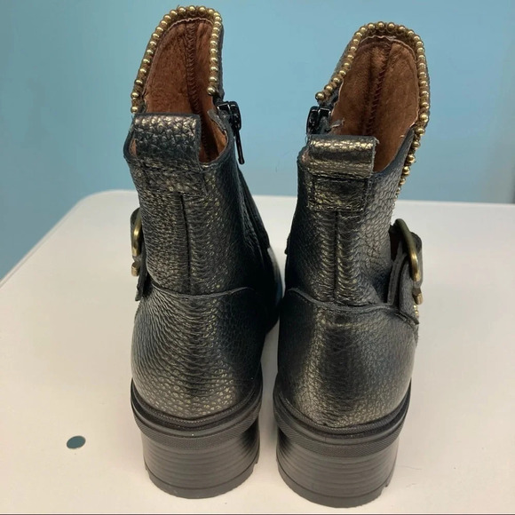 HISPANITAS Sz 6 Via Moto Leather Ankle Boots Green Gold Booties - Picture 14 of 16